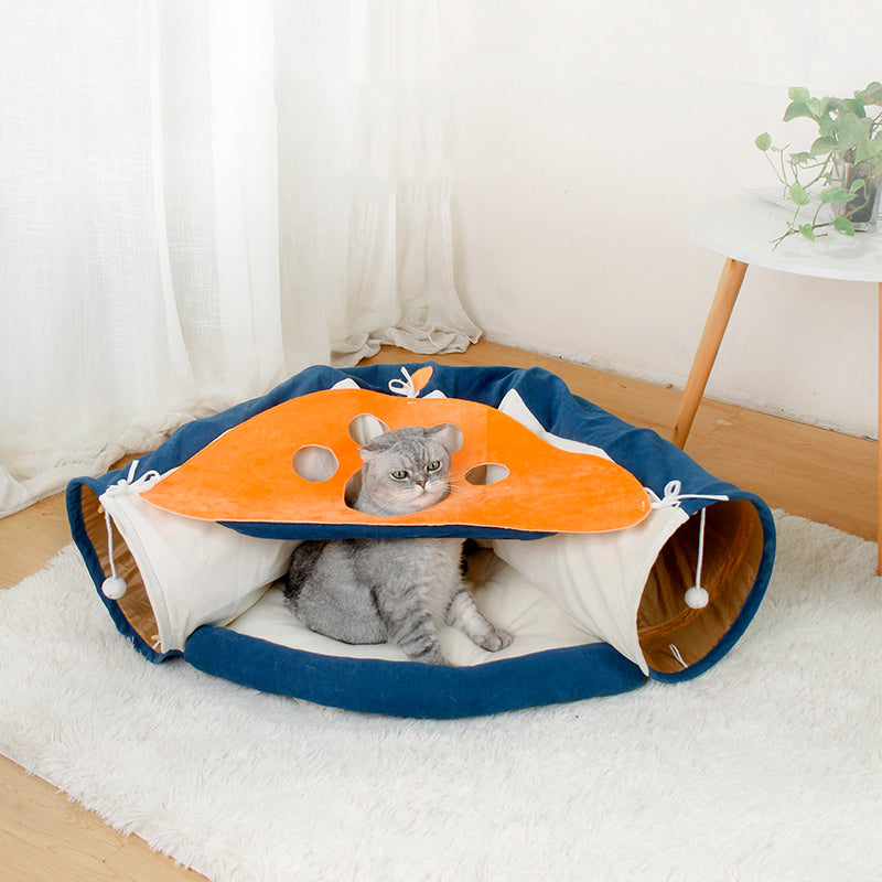 Pet Cats Tunnel Toy Interactive Play Toy with Cozy Bed