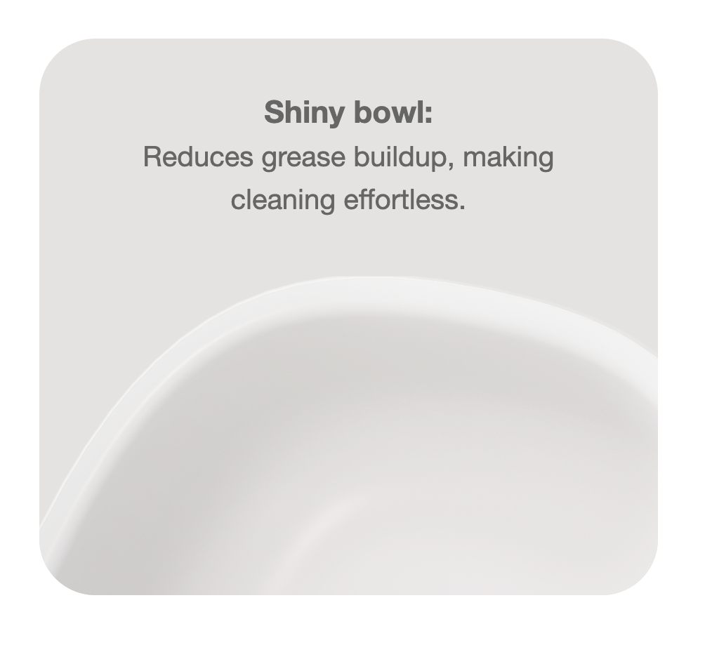 Automatic pet feeder with a shiny, grease-resistant bowl that prevents buildup and ensures effortless cleaning for a hygienic feeding experience."